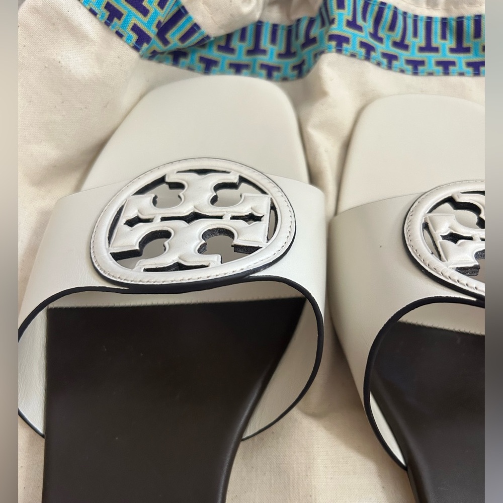Tory Burch Bombe Miller Slide in sz. 11 White and Dark Brown - Picture 7 of 13